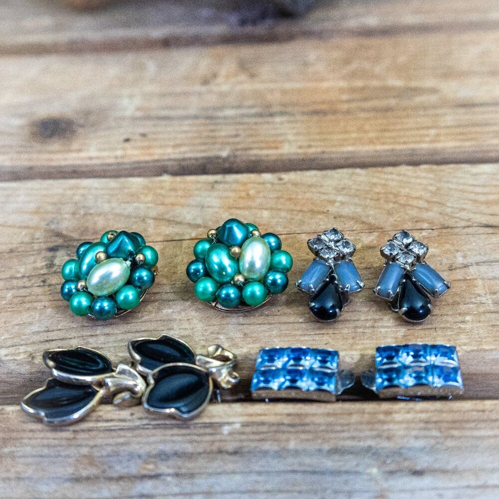 Clasp Earrings 4 pair lot, Cleaned Late 50's early 60's